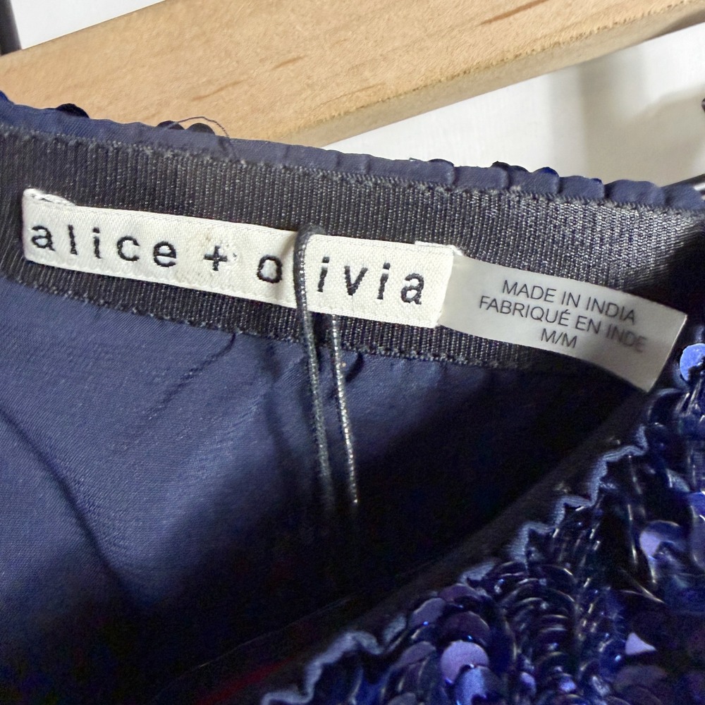 Alice + Olivia Elba Sequin Ombre Pants Blue Silver High Rise Trousers Sz M - Picture 8 of 13